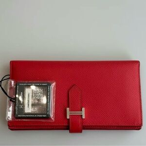 Hermes Red Epsom Leather Wallet with Silver H Closure